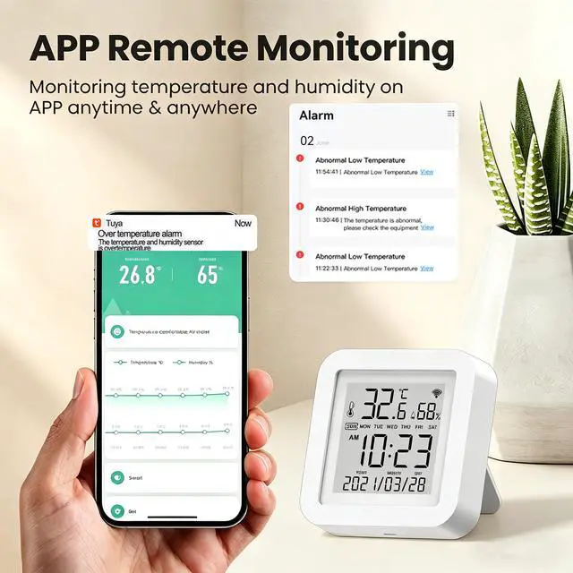 Alt view image 3 of 7 - Smart WiFi Temperature Humidity Monitor: TUYA Wireless Temperature Humidity Sensor with APP Notification Alerts, WiFi Thermometer Hygrometer for Home Pet Garage,Compatible with Alexa