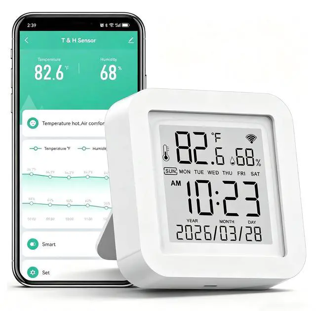 Main image of Smart WiFi Temperature Humidity Monitor: TUYA Wireless Temperature Humidity Sensor with APP Notification Alerts, WiFi Thermometer Hygrometer for Home Pet Garage,Compatible with Alexa