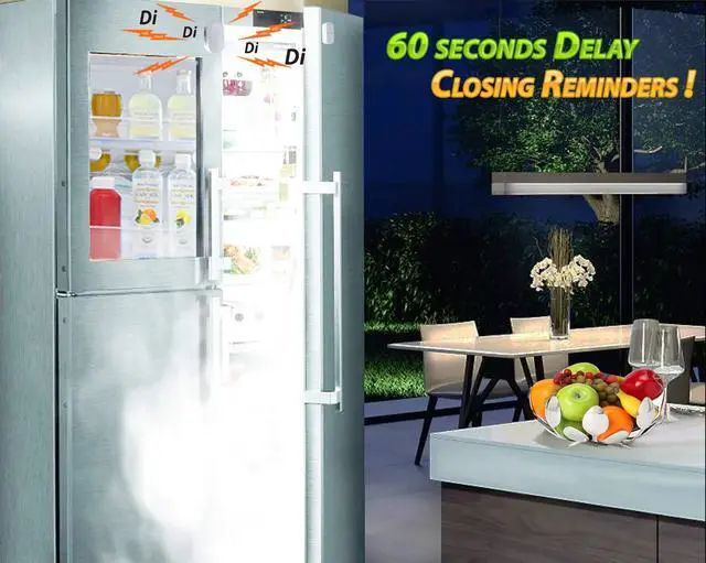 Alt view image 2 of 7 - Freezer Door Alarm with 60 Second Delay, 2, 3, and 4 Minute Reminders, Refrigerator and Fridge Door Alarm or Chime, Low/Loud 80 to 110 dB Compact Size. (White)