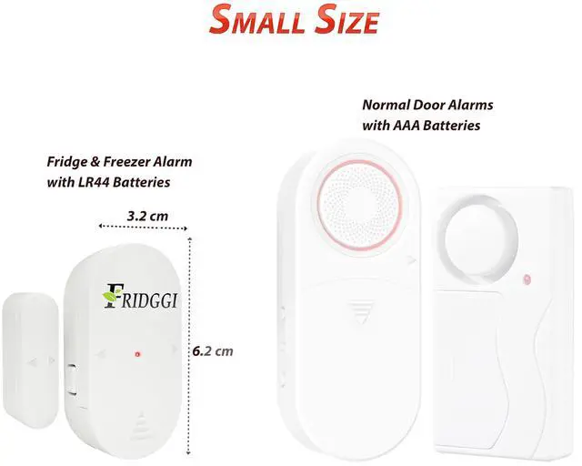 Alt view image 7 of 7 - Freezer Door Alarm with 60 Second Delay, 2, 3, and 4 Minute Reminders, Refrigerator and Fridge Door Alarm or Chime, Low/Loud 80 to 110 dB Compact Size. (White)