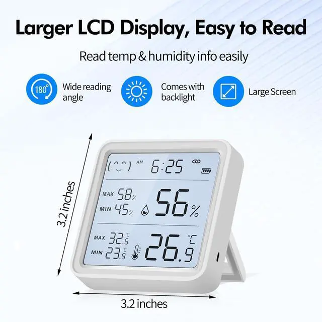 Alt view image 3 of 7 - WiFi Thermometer Hygrometer, Smart Wireless Indoor Temperature Humidity Monitor with Remote App Alerts, 3.2 Backlit Display, Alexa Google Compatible, Data Export for Home Greenhouse Bedroom