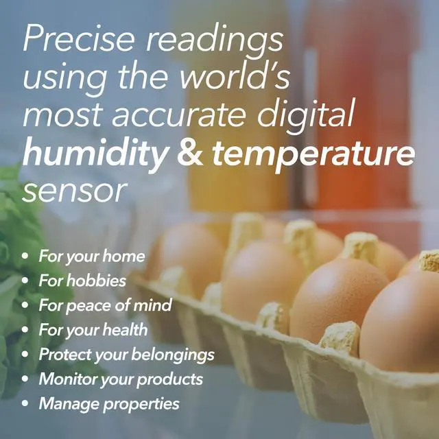 Alt view image 2 of 5 - HT1 Smart Temperature Sensor & Humidity Sensor - Thermometer & Hygrometer w/App Monitoring - Indoor/Outdoor Temperature and Humidity Monitor w/Heat Index for RV, Fridge & More