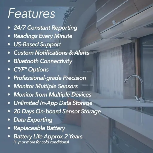 Alt view image 5 of 5 - HT1 Smart Temperature Sensor & Humidity Sensor - Thermometer & Hygrometer w/App Monitoring - Indoor/Outdoor Temperature and Humidity Monitor w/Heat Index for RV, Fridge & More