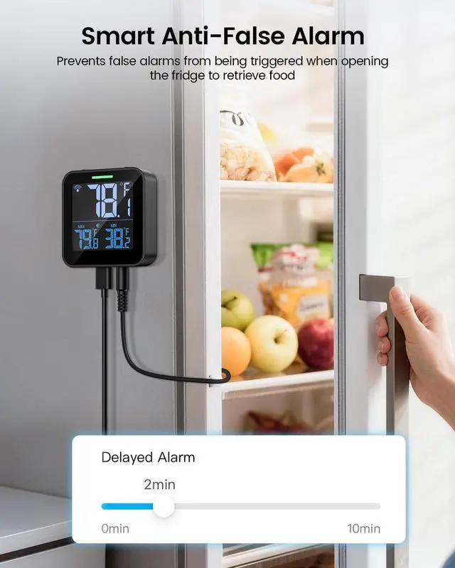 Alt view image 7 of 7 - WiFi Refrigerator Thermometer with Freezer Alarm, Digital Fridge Temperature with App Alert, Loud Buzzer & Indicator Alarm, 1-Year Data Export, Freezer Monitor for Kitchen Fish Tank Hot Tub