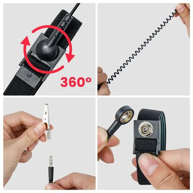 Alt view image 5 of 7 - Anti Static Wrist Straps - 2 Pack - Reusable - Equipped with Grounding Wire and Alligator Clip - Enables You to Ground Yourself - Adjustable To Fit Up to Size XL (157.4 inches)
