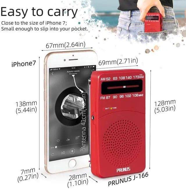Alt view image 4 of 7 - J-166 Portable Radio AM FM, Battery Operated Radio with Tuning Light, Back Clip, Excellent Reception, AM FM Radios Portable, Transistor Radios