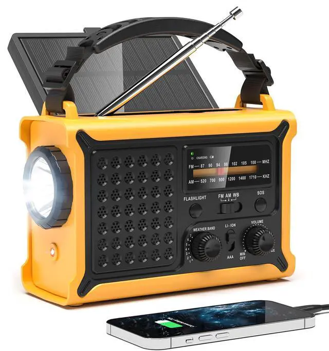Main image of NOAA Weather Radio-12000mAh/44400mWh AM/FM Emergency Portable Radio with Solar Panel/Hand Crank/AC Input Rechargeable Battery and Flashlight SOS Siren Lamp for Indoor/Outdoor Emergencies