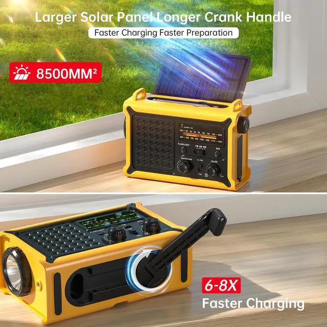 Alt view image 3 of 6 - NOAA Weather Radio-12000mAh/44400mWh AM/FM Emergency Portable Radio with Solar Panel/Hand Crank/AC Input Rechargeable Battery and Flashlight SOS Siren Lamp for Indoor/Outdoor Emergencies