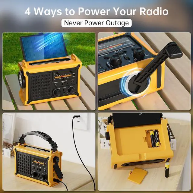 Alt view image 6 of 6 - NOAA Weather Radio-12000mAh/44400mWh AM/FM Emergency Portable Radio with Solar Panel/Hand Crank/AC Input Rechargeable Battery and Flashlight SOS Siren Lamp for Indoor/Outdoor Emergencies