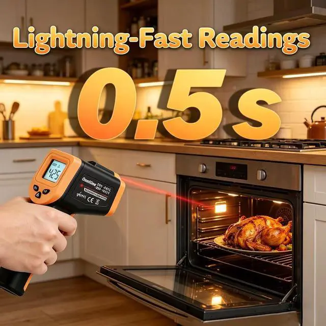 Alt view image 2 of 7 - Infrared Thermometer Temperature Gun -58~1022, Digital Laser Thermometer Gun for Cooking Blackstone Pizza Oven Griddle, IR Thermometer with Carrying Storage Case, Backlit (NOT for Human)