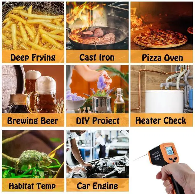 Alt view image 6 of 7 - Infrared Thermometer Temperature Gun -58~1022, Digital Laser Thermometer Gun for Cooking Blackstone Pizza Oven Griddle, IR Thermometer with Carrying Storage Case, Backlit (NOT for Human)