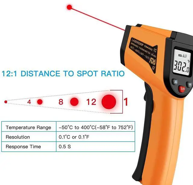 Alt view image 4 of 6 - Kitchen Infrared Thermometer, -50°C to 400°C(-58°F to 752°F) Digital Laser Infrared Thermometer Gun