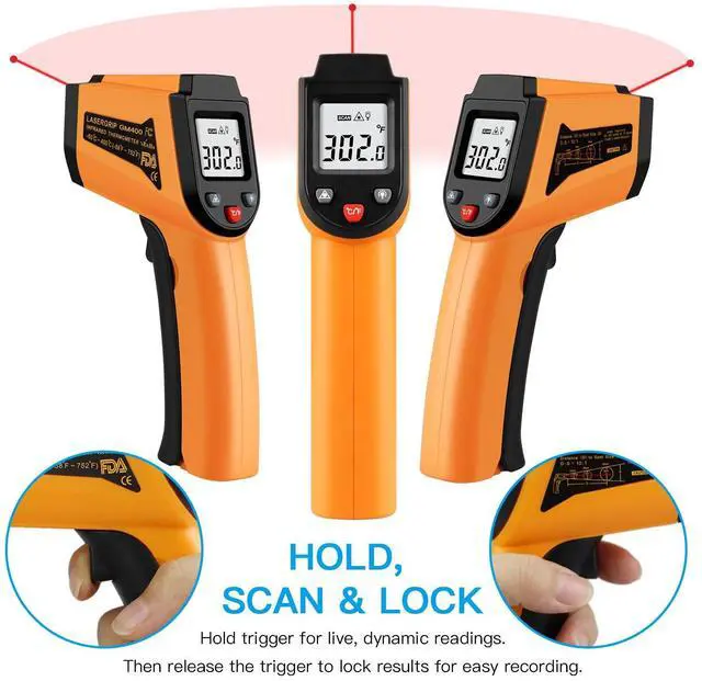 Alt view image 3 of 6 - Kitchen Infrared Thermometer, -50°C to 400°C(-58°F to 752°F) Digital Laser Infrared Thermometer Gun
