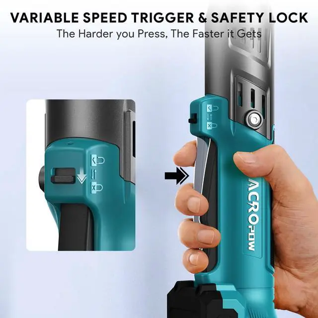 Alt view image 6 of 7 - 3/8" Cordless Ratchet Wrench, Compatible with Makita 18V Battery, 74Ft-Lbs Brushless Motor Electric Ratchet with Variable Speed, 1/2" & 1/4" Adapters, 3" Extension Bar (Tool Only)