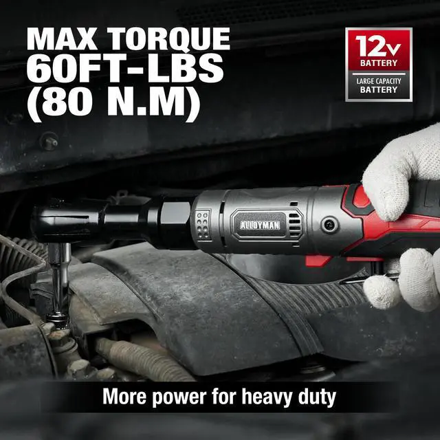 Alt view image 2 of 7 - 3/8" Cordless Ratchet Wrench Set, 60FT-LBS(80N.m) Electric Ratchet, 12V Extended Power Socket Wrench Set with Variable Speed, 6 Sockets, LED Light, 1/4" Adapter,1/2" Adapter,2 Batteries