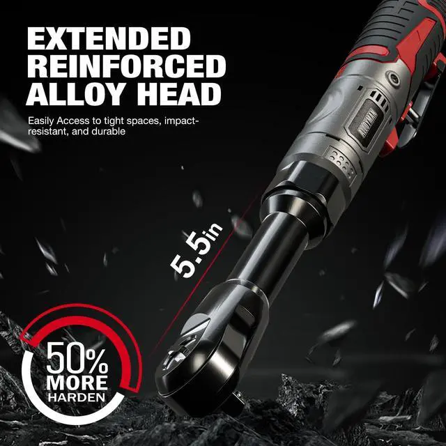 Alt view image 3 of 7 - 3/8" Cordless Ratchet Wrench Set, 60FT-LBS(80N.m) Electric Ratchet, 12V Extended Power Socket Wrench Set with Variable Speed, 6 Sockets, LED Light, 1/4" Adapter,1/2" Adapter,2 Batteries