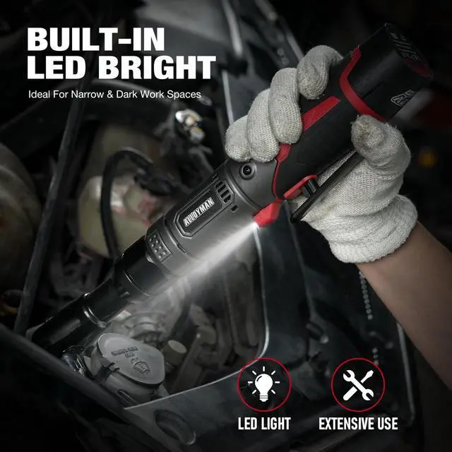 Alt view image 6 of 7 - 3/8" Cordless Ratchet Wrench Set, 60FT-LBS(80N.m) Electric Ratchet, 12V Extended Power Socket Wrench Set with Variable Speed, 6 Sockets, LED Light, 1/4" Adapter,1/2" Adapter,2 Batteries