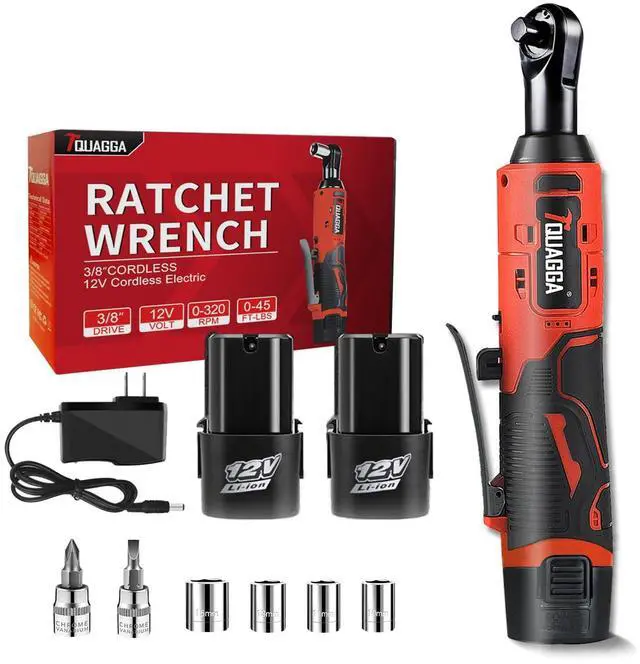 Main image of 3/8" Cordless Electric Ratchet Wrench Set, 12V Power Ratchet Tool Kit With 2 Packs 2000 mAh Battery And Charger, 45 FT-LBS Battery Powered Wrench with Infinitely Variable Speeds