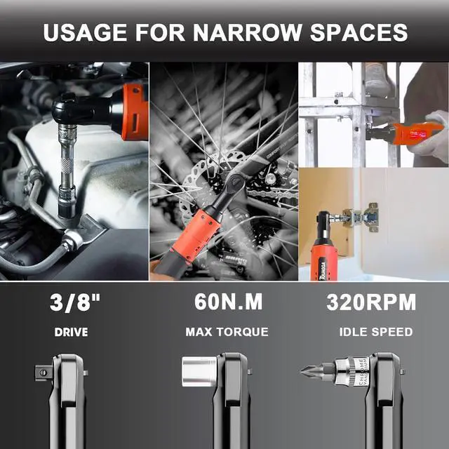 Alt view image 2 of 7 - 3/8" Cordless Electric Ratchet Wrench Set, 12V Power Ratchet Tool Kit With 2 Packs 2000 mAh Battery And Charger, 45 FT-LBS Battery Powered Wrench with Infinitely Variable Speeds