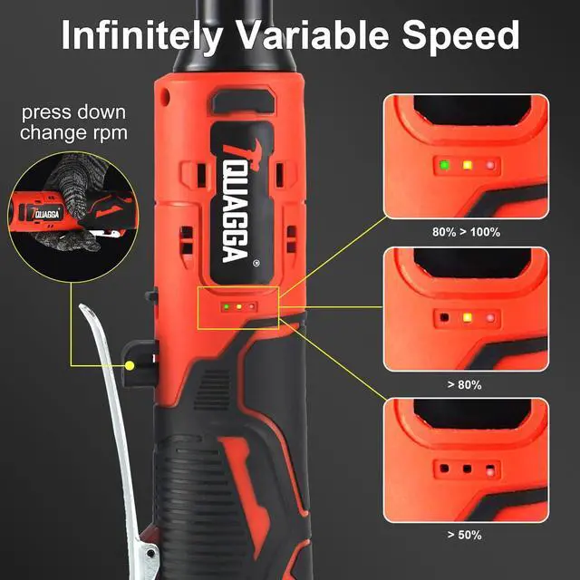 Alt view image 3 of 7 - 3/8" Cordless Electric Ratchet Wrench Set, 12V Power Ratchet Tool Kit With 2 Packs 2000 mAh Battery And Charger, 45 FT-LBS Battery Powered Wrench with Infinitely Variable Speeds