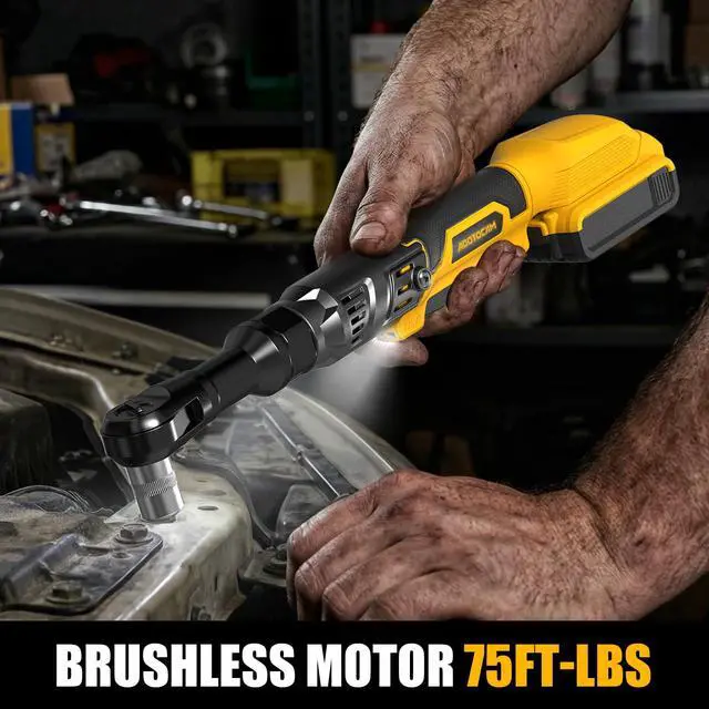 Alt view image 3 of 6 - 3/8" Cordless Ratchet Wrench for Dewalt 20V Battery(Tool Only),75FT-LBS(102N.m) Extended Electric Ratchet Wrench Set with Variable Speed, LED Light, 1/4"&1/2" Adapter,3" Extension Bar