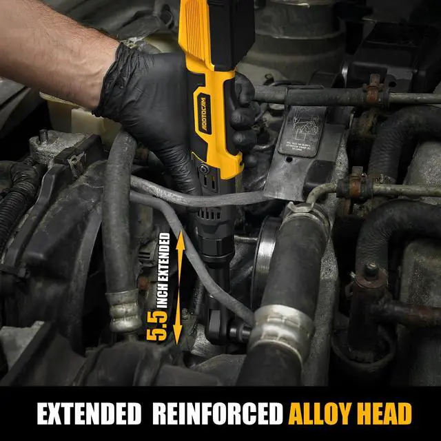 Alt view image 4 of 6 - 3/8" Cordless Ratchet Wrench for Dewalt 20V Battery(Tool Only),75FT-LBS(102N.m) Extended Electric Ratchet Wrench Set with Variable Speed, LED Light, 1/4"&1/2" Adapter,3" Extension Bar