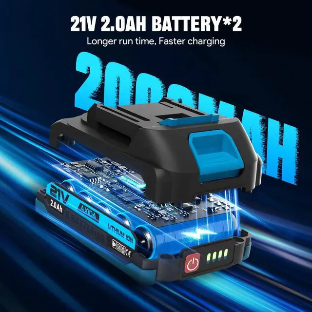 Alt view image 2 of 7 - 3/8" Electric Ratchet Wrench, 66FT-LBS (90N.m) Cordless Ratchet Wrench, 21V Power Ratchets with 2x 2.0A Batteries & Charger, 7 Sockets, 1/4" Adapters and 3" Extension Bars, NEW VERSION