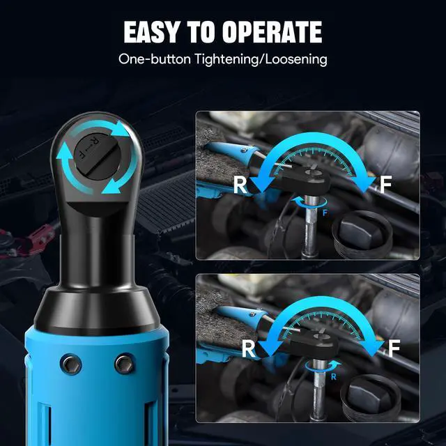 Alt view image 4 of 7 - 3/8" Electric Ratchet Wrench, 66FT-LBS (90N.m) Cordless Ratchet Wrench, 21V Power Ratchets with 2x 2.0A Batteries & Charger, 7 Sockets, 1/4" Adapters and 3" Extension Bars, NEW VERSION