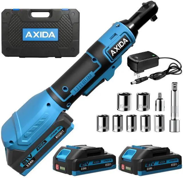 Main image of 3/8" Electric Ratchet Wrench, 66FT-LBS (90N.m) Cordless Ratchet Wrench, 21V Power Ratchets with 2x 2.0A Batteries & Charger, 7 Sockets, 1/4" Adapters and 3" Extension Bars, NEW VERSION