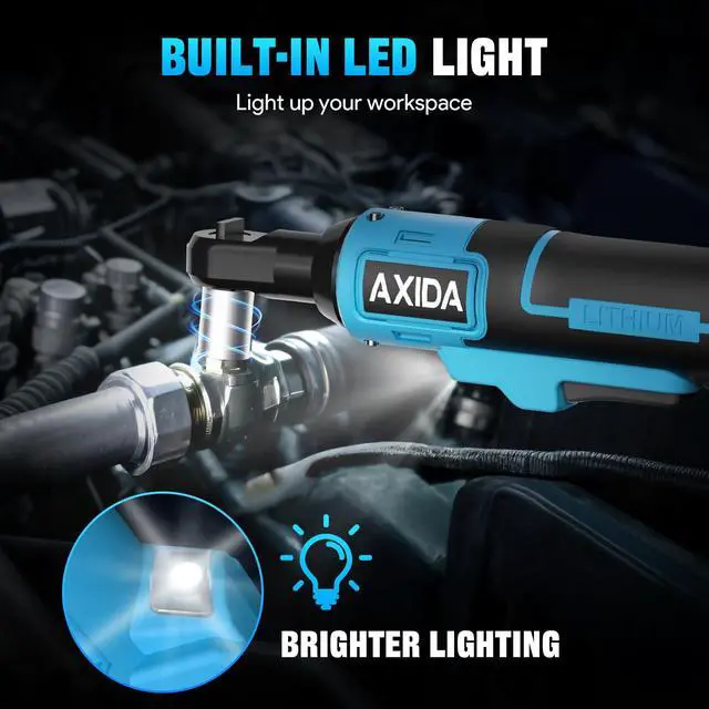 Alt view image 6 of 7 - 3/8" Electric Ratchet Wrench, 66FT-LBS (90N.m) Cordless Ratchet Wrench, 21V Power Ratchets with 2x 2.0A Batteries & Charger, 7 Sockets, 1/4" Adapters and 3" Extension Bars, NEW VERSION