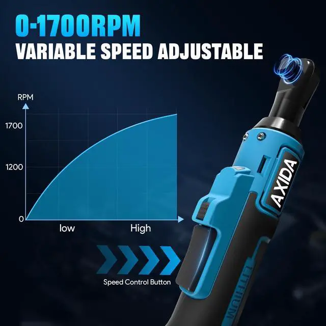 Alt view image 5 of 7 - 3/8" Electric Ratchet Wrench, 66FT-LBS (90N.m) Cordless Ratchet Wrench, 21V Power Ratchets with 2x 2.0A Batteries & Charger, 7 Sockets, 1/4" Adapters and 3" Extension Bars, NEW VERSION