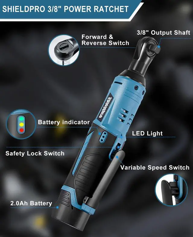 Alt view image 2 of 7 - Cordless Electric Ratchet Wrench Kit,40Ft-lb 3/8" Power Ratchet Wrench 1-Hour Fast Charge,2 Packs 2000MA Lithium-Lon Battery,1/4 Adaptor,Extension Bar