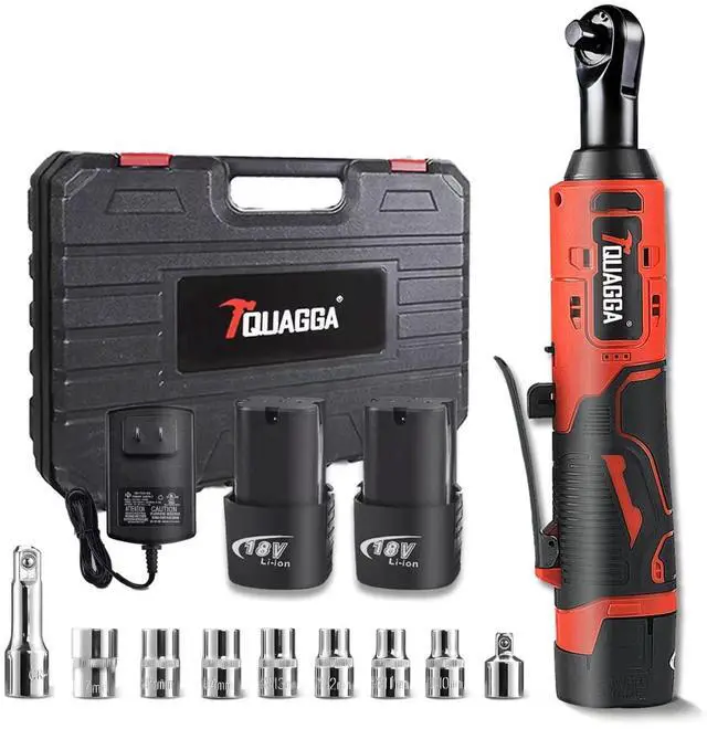 Main image of 3/8" Cordless Electric Ratchet Wrench Set, 18V Power Ratchet Tool Kit With 2 Packs 2000mAh Battery And Charger, 45 FT-LBS Battery Powered Wrench with LED Lights