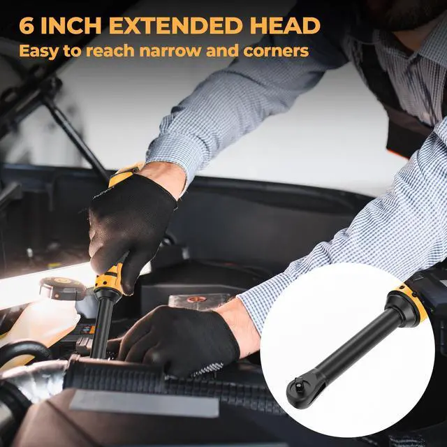 Alt view image 2 of 7 - 3/8" Cordless Ratchet Wrench Compatible with Dewalt 20V MAX Batteries(No Battery) 6-inch Extended Electric Ratchet Wrench with Variable Speed 60Ft-lbs,7 Sockets,Adapters & 3 Inch Extension Bar
