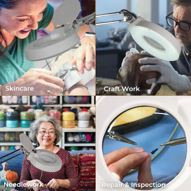 Alt view image 7 of 7 - 10X Magnifying Glass with Light, Clamp-on Desk Magnifier Lamp with Real Glass Lens and Adjustable Swing Arm for Reading, Crafts, Repair, Inspection and Close Work