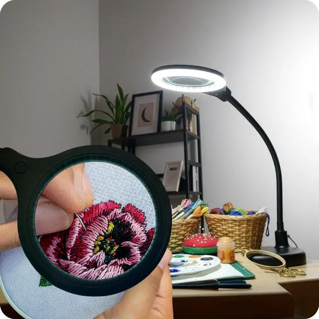 Alt view image 2 of 7 - LightView Pro Flex 2 in 1 Magnifying Desk Lamp, 2.25x Light Magnifier, Adjustable Gooseneck Magnifying Glass with Light for Crafts, Reading, Close Work