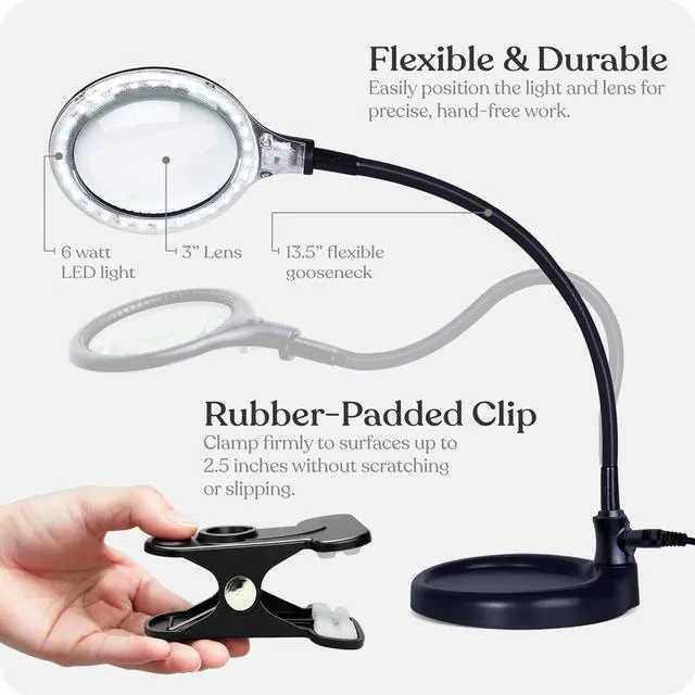 Alt view image 5 of 7 - LightView Pro Flex 2 in 1 Magnifying Desk Lamp, 2.25x Light Magnifier, Adjustable Gooseneck Magnifying Glass with Light for Crafts, Reading, Close Work