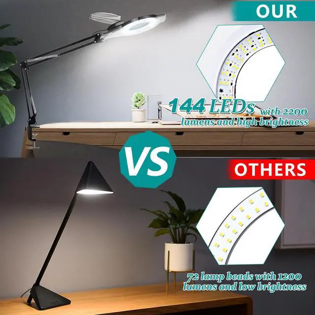 Alt view image 4 of 7 - 10X Magnifying Glass with Light and Stand, NUEYiO 2200 Lumens Stepless Dimmable LED Magnifying Lamp, 4.2" Real Glass Lens, Adjustable Swing Arm Lighted Magnifier Lamp for Repair, Crafts, Workbench