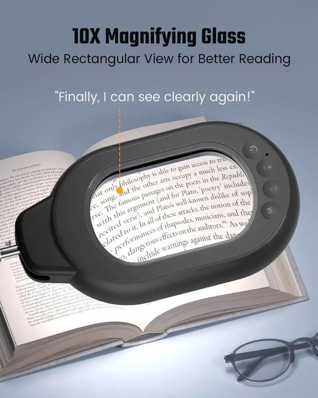 Alt view image 2 of 7 - Magnifying Desk Lamp, 10X Square Magnifying Glass with Light and Stand, Dimmable LED Magnifier Lamp with Clamp and Base, Adjustable Swing Arm Light for Close Work, Reading, Crafting, Black