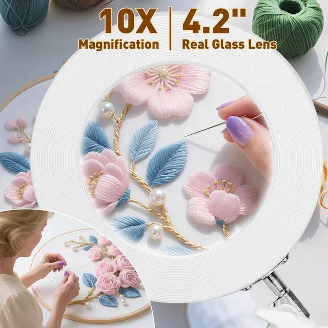 Alt view image 4 of 7 - 10X LED Magnifying Lamp with Clamp Real Glass Lens, 3 Color Modes and Stepless Dimmable Magnifier Desk Lamp,Adjustable Swivel Arm Lighted Magnifying Glass for Repair Craft Close Work-White