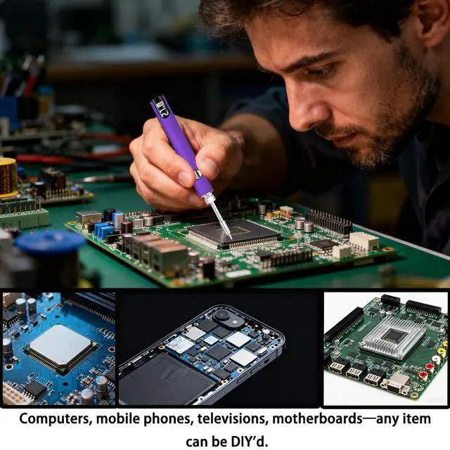 Alt view image 5 of 7 - 510 Thread Battery Professional Cordless Soldering Iron with LED Display Precise Temp Control USB-CRechargeable 650mAh Electric Purple Soldering Pen, Precision work/Appliance Repair, 3Speed Adjustment