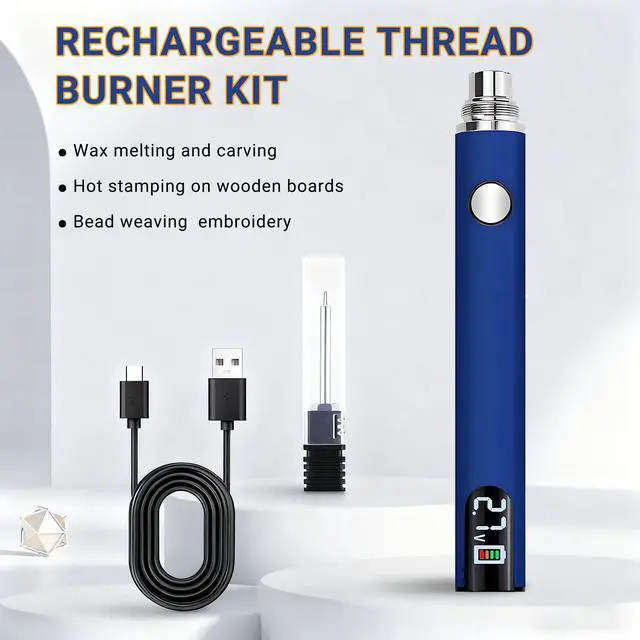 Alt view image 2 of 6 - 2026 Rechargeable Thread Burner Kit with Digital LCD Screen for Intelligent Temperature Control,Burning Pen with Three Settings of 2.7V, 3.7V and 4.2V, 510 Thread Battery (White)