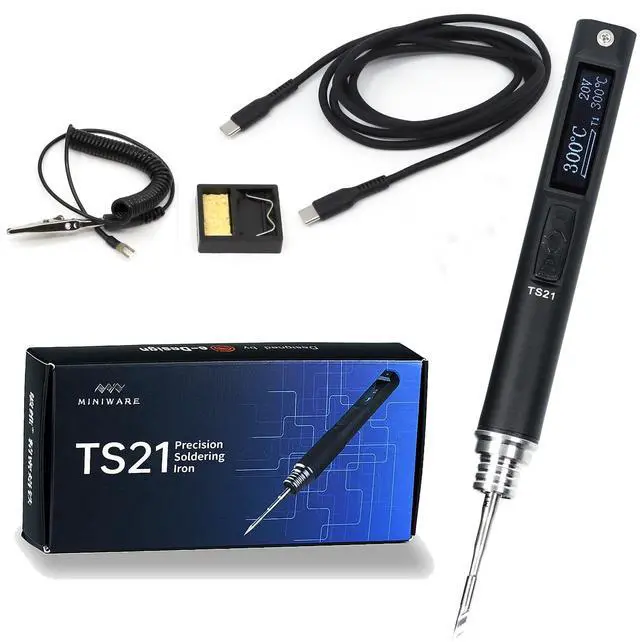 Main image of TS21 Precision Soldering Iron Kit,Adjustable Temperature USB Electric Welding Station,Digital OLED Screen Display with KU Solder Tip, ESD Ground Clip