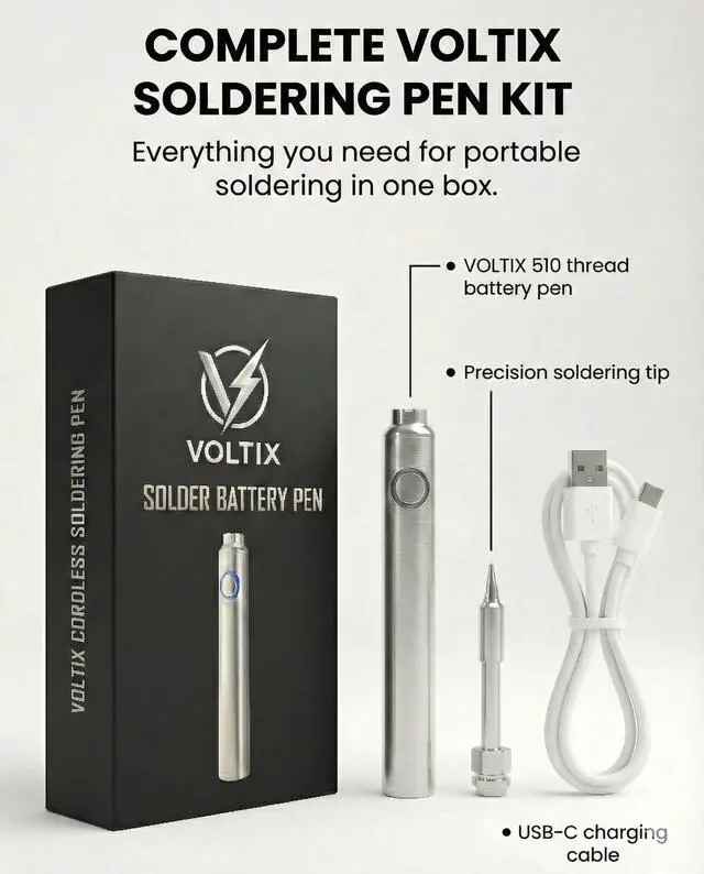Alt view image 4 of 7 - Premium Universal 510 Thread Battery Soldering Pen Kit, 650mAh Cordless Soldering Iron, 3 Temp Levels, USB-C & Lightning Charging, Universal 510 Soldering Tip