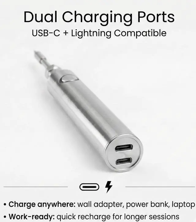 Alt view image 5 of 7 - Premium Universal 510 Thread Battery Soldering Pen Kit, 650mAh Cordless Soldering Iron, 3 Temp Levels, USB-C & Lightning Charging, Universal 510 Soldering Tip