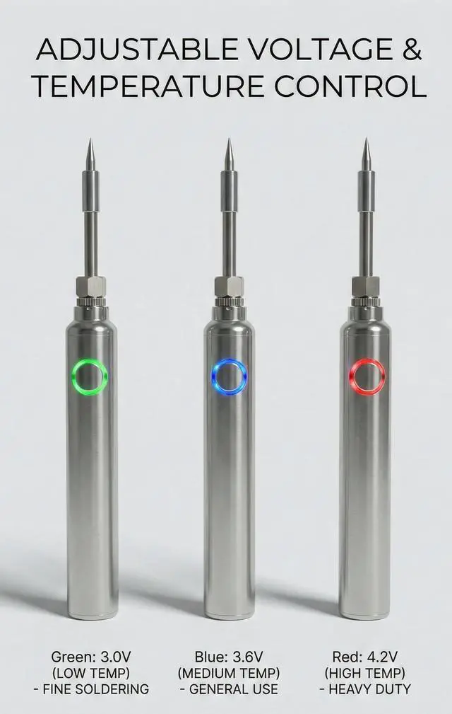 Alt view image 7 of 7 - Premium Universal 510 Thread Battery Soldering Pen Kit, 650mAh Cordless Soldering Iron, 3 Temp Levels, USB-C & Lightning Charging, Universal 510 Soldering Tip