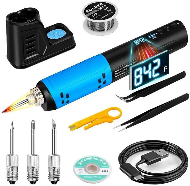 Main image of Soldering Iron Kit, Portable Soldering Gun with LED Digital Display, 392-842°F Adjustable Temperature Cordless Soldering Iron Pen Tool with 3 Soldering Tips for Precision Repair DIY