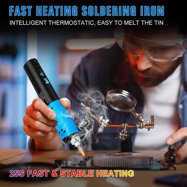 Alt view image 2 of 7 - Soldering Iron Kit, Portable Soldering Gun with LED Digital Display, 392-842°F Adjustable Temperature Cordless Soldering Iron Pen Tool with 3 Soldering Tips for Precision Repair DIY