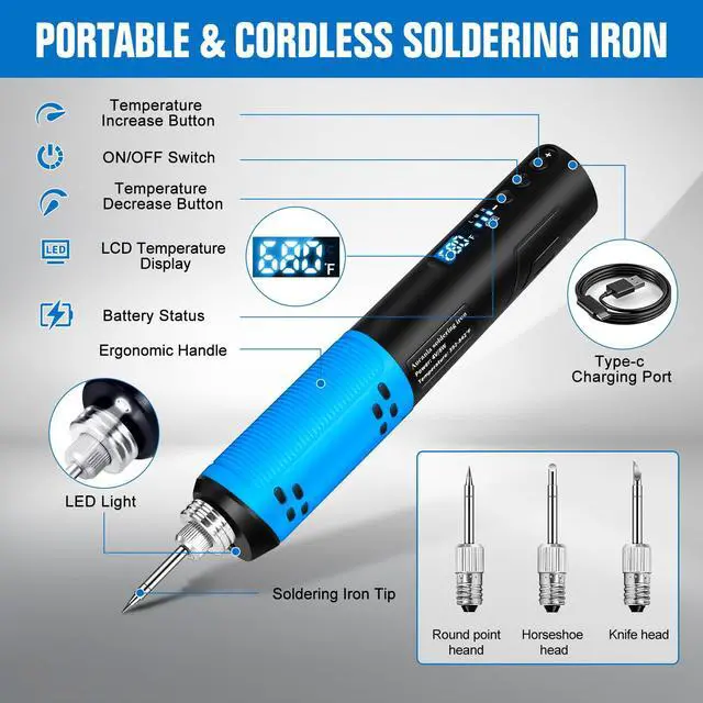 Alt view image 5 of 7 - Soldering Iron Kit, Portable Soldering Gun with LED Digital Display, 392-842°F Adjustable Temperature Cordless Soldering Iron Pen Tool with 3 Soldering Tips for Precision Repair DIY
