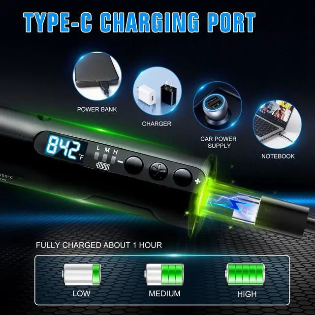 Alt view image 7 of 7 - Soldering Iron Kit, Portable Soldering Gun with LED Digital Display, 392-842°F Adjustable Temperature Cordless Soldering Iron Pen Tool with 3 Soldering Tips for Precision Repair DIY